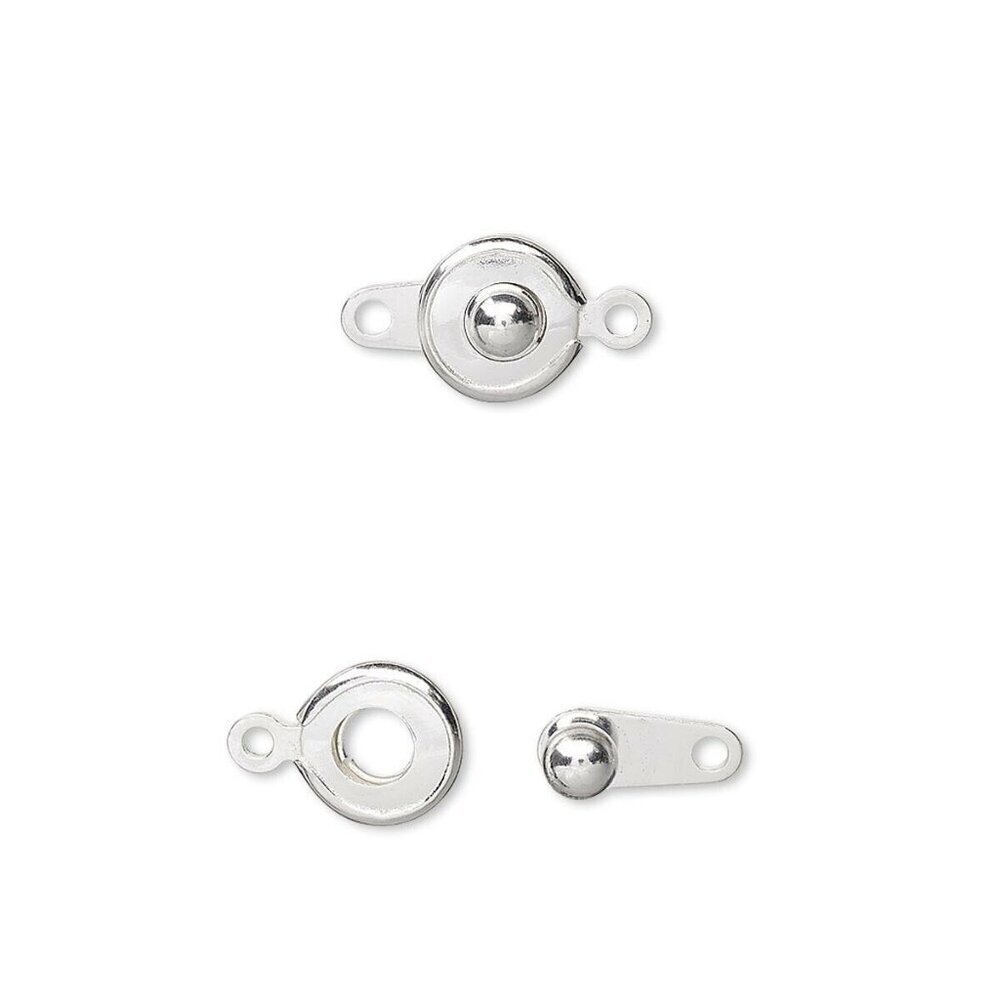 Silver Plated Button Snap Necklace Bracelet Clasps Findings 7.5mm Round 5 Sets